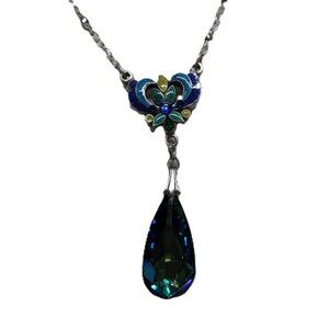 ANNE KOPLIK TRANQUIL BLOOMING ENAMEL AND BLUE GREEN CRYSTAL NECKLACE! NWT!